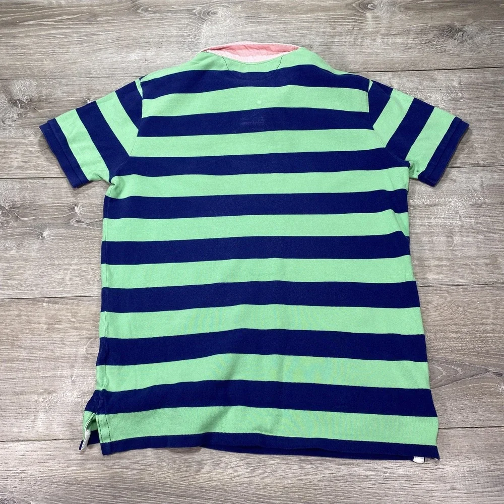 Polo Ralph Lauren Polo Shirt Mens Large Green Navy Striped Custom Fit Rugby Logo - Picture 6 of 16